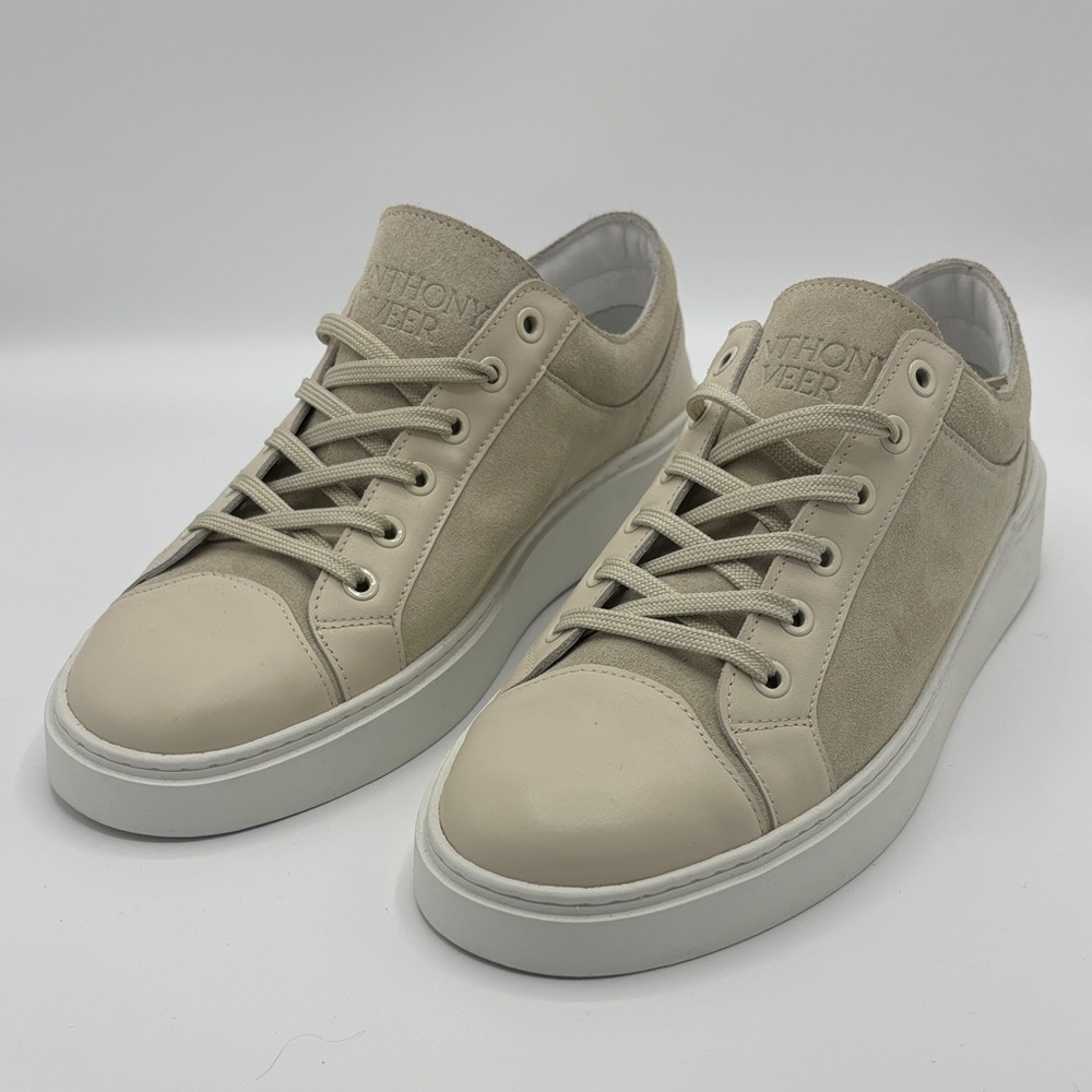 Men's Low-Top Suede & Leather Sneakers - Beige
